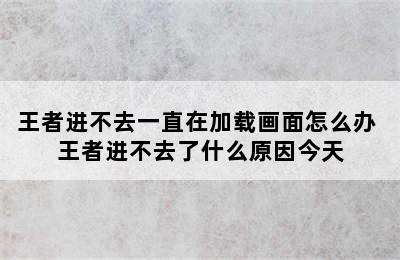 王者进不去一直在加载画面怎么办 王者进不去了什么原因今天